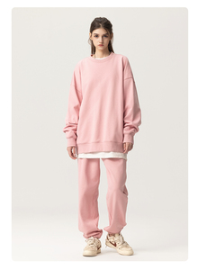 เสื้อสเวตเชิ้ตคอกลมโอเวอร์ไซส์สำหรับผู้หญิง สีพื้น ผ้าฝ้ายถักน้ำหนัก 400 กรัม สวมใส่สบายๆ ในฤดูใบไม้ร่วง ทรงหลวมไหล่ตก แขนยาว - Product Image 2