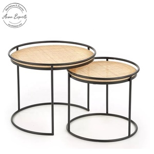 Stylish Round Nesting <b>Tables</b> with Metal Frame and Wooden Top Ideal for Modern Living Room <b>Space</b> <b>Saving</b> Elegant Design - Product Image 1