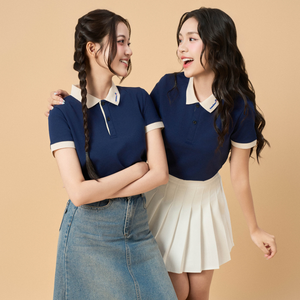 เสื้อโปโลผ้าคอตตอนสีตัดกันของผู้ชายผ้าคอตตอนผสมกันความชื้นสำหรับใส่ทำงานออกแบบได้ตามต้องการ - Product Image 4