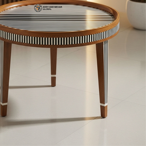 Luxury Handcrafted Meenakari Wooden Accent <b>Table</b> Vibrant Peacock & Floral Inlay <b>Stool</b> Premium Leg Pedestal <b>with</b> Gold Accents - Product Image 4