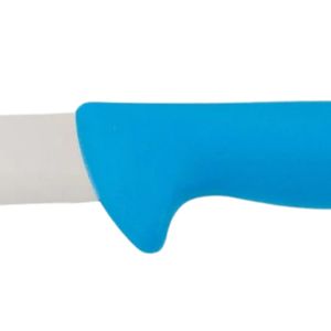 Couteaux de boucher à manche bleu avec lame à pointe arrondie argentée, poignée ergonomique incurvée et protège-doigts pour la découpe de viande et des aliments - Product Image 3