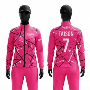 Combinaison d'entraînement de handball pour femmes en polyester respirant de qualité supérieure 280 GSM, rose, noir, blanc, panneaux géométriques, logo personnalisé - Product Image 1
