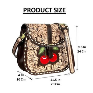 Sac bandoulière vintage en cuir véritable fait main avec motif cerise, design western, motif floral, sacs messager pour femmes - Product Image 2