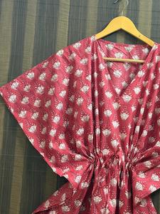 Robe longue caftan en coton à imprimé tropical pour femme, col en V, manches chauve-souris, style bohème, pour la plage, ample, estivale, quotidienne, lavable, écologique - Product Image 4