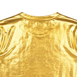 T-shirt Métallique Doré Femme Manches Courtes Col Rond Brillant Imprimé T-shirt Mode Haut Réfléchissant Décontracté Élégant Soirée - Product Image 5