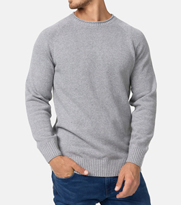 Men's Gray Crew Neck Knitted Pullover 100% Cotton Regular Fit Solid Color Casual Winter Lined 450g Anti-Pilling - Product Image 6