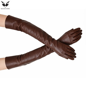 Chocolate Brown <b>Long</b> Leather Women's Wrist Length Winter Warm Soft Breathable Outdoor Party <b>Gloves</b> - Product Image 5