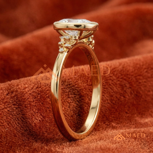 Luxury 14K Gold Pear Shape Diamond Simulant Ring | Modern Bezel Teardrop Engagement Ring | Cluster Side <b>Stone</b> Wedding Band | - Product Image 2