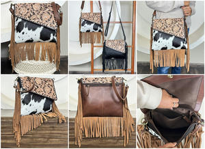 Nuevo Bolso Bandolera de Cuero Estilo Occidental con Flecos y Diseño Floral, Hecho a Mano con Cuero Genuino de Vaca, para Mujer - Product Image 3