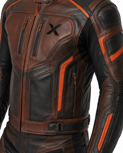 Traje de Motocicleta de Cuero de Dos Piezas X Adventure-Touring |   Negro Marrón Naranja |   Logotipo X |   Fabricante OEM ODM |   Diseño Premium | - Product Image 4