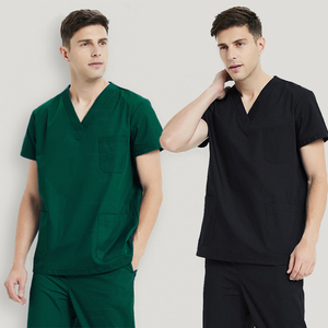 Custom Medical Scrubs Set Navy Blue V-<b>Neck</b> Short Sleeve <b>Top</b> Elastic Waist Pants Nursing Hospital Doctor Uniform <b>Mock</b> - Product Image 6