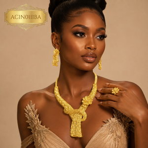 Collar con Colgante de Flores Chapado en Oro de 18K para Mujer Africana con Pendientes para Boda, Fiesta, Joyería de Lujo - Product Image 3