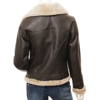Veste de motard marron en peau de mouton et peau de mouton pour femme