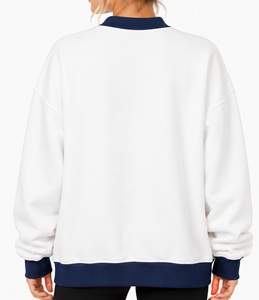 Sudadera informal bordada con cuello simulado para mujer, manga larga, transpirable, de algodón y poliéster, corte holgado, estilo urbano - Product Image 2