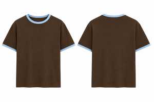 T-shirt à manches courtes marron pour homme, col rond, coupe classique, décontracté, respirant, 180g, avec logo frontal, en jersey de coton, bordure contrastante bleu clair - Product Image 2