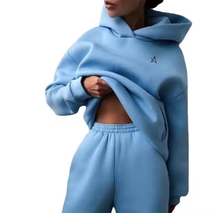 Wholesale 100% Cotton Hoodied Ladies Casual Hoodie Pants Custom <b>Embroidery</b> Printed Plain Color Hoodie <b>Set</b> - Product Image 6