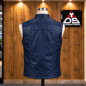 Custom Men's PU <b>Leather</b> <b>Vest</b> Stand Collar Zipper Front Pockets Moto Biker Style Premium <b>Leather</b> For Men Custom Apparel - Product Image 2