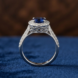 Anillo de Compromiso de Lujo con Zirconia Azul Ovalada, Certificado IGI, Banda Nupcial con Pavé, Chapado en Rodio, Plata 925, Joyería para Mujer - Product Image 3