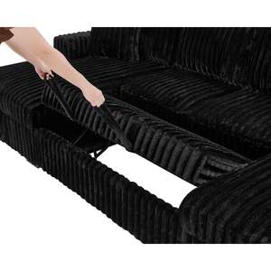 Divano letto Oversize a forma di U da 122 pollici 2 pezzi con sezione estraibile doppio portabagagli in peluche di coniglio in velluto a coste letto nero - Product Image 6