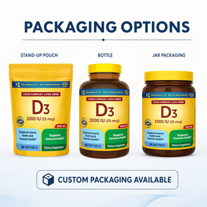 Capsules de vitamine D3 certifiées GMP, 1000 UI, 25 mcg, soutien immunitaire, santé osseuse, fabricants de compléments alimentaires - Product Image 3