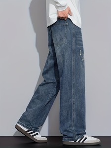 Jeans de Pierna Ancha de Corte Relajado Vintage para Hombre |   Pantalones Vaqueros Clásicos de Pierna Recta y Corte Holgado |   Ropa Urbana Ligera de Algodón Azul Retro - Product Image 5