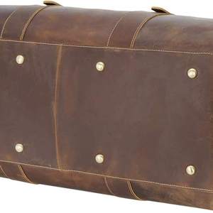 Genuine Leather Duffle Bag Solid Brown Luxury Travel <b>Weekender</b> With Detachable Strap For Men Women - Product Image 3