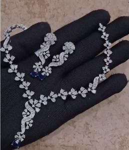 Stylish Premium Quality <b>Silver</b> Plated Classic Designer <b>Necklace</b> <b>Set</b> with Earrings for Wedding Party Function Wear Collection - Product Image 2