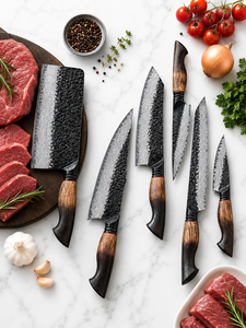 Ensemble de couteaux de chef en acier Damas de style japonais, faits à la main, de qualité supérieure, 6 pièces, ambidextres, manche en bois professionnel, couverts de cuisine - Product Image 2