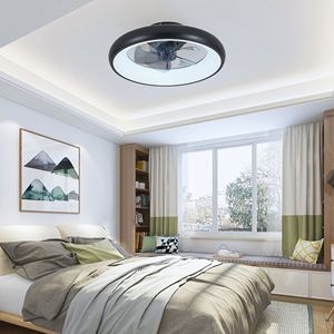 20\" Modern Smart LED <b>Ceiling</b> Fan <b>Light</b> Black with APP <b>Remote</b> <b>Control</b> Dimmable Adjustable Color Temperature - Product Image 1