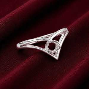 Base de bague semi-montée en argent sterling 925, 5 mm, ronde, avec sertissage triangulaire, pour la création de bijoux DIY avec pierres précieuses - Product Image 1