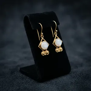 Pendientes artesanales de latón con piedra lunar |   Joyería Colgante de Piedras Preciosas Naturales para Venta al por Mayor - Product Image 2