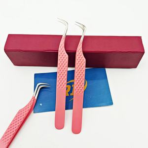 Pince à épiler de haute précision, couleur rose mat, avec poignée diamantée, pointe incurvée, pour isolation des cils, pince à épiler parfaite pour les cils et boîte. - Product Image 1