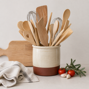 Porte-ustensiles en céramique haut de gamme, en grès émaillé bicolore, résistant aux hautes températures, organisateur de cuisine grande capacité - Product Image 1