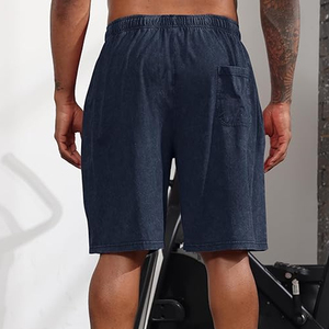 กางเกงขาสั้นเทรนดี้ดีไซน์ยีนส์ฟอกสี ผ้าฝ้ายเฟรนช์เทอร์รี่ พิมพ์ลายขอบเอว กางเกงจ็อกเกอร์ผู้ชายฟอกสีซันเฟด - Product Image 5