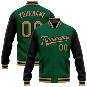 Custom Kelly Green <b>Old</b> Gold Black Varsity <b>Jacket</b> Full-Snap Two Tone Bomber Letterman <b>Jacket</b> Premium Unisex Team Sports Wear - Product Image 1