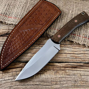 Couteau de chasse à lame fixe personnalisé fait main, manche en Micarta, étui en cuir, couteau utilitaire de camping et de bushcraft à lame pleine, OEM - Product Image 1