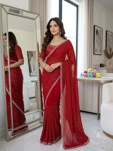 Reglance Premium para Saree de Satén con Trabajo Artesanal de Jharkhand, Detalles de Cuentas y Lentejuelas, Secado Rápido, Sin Arrugas, Aspecto Elegante y Lujoso - Product Image 2