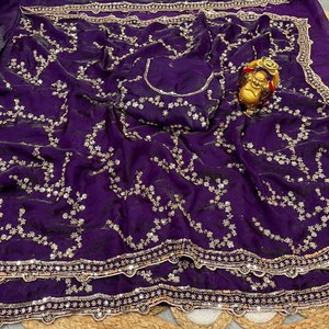 Grand Party Wear Silk <b>Saree</b> Gold Beads Sequence Cutdana Handwork <b>Stitched</b> Blouse Ready Wear Summer/Winter Ready Quick Dry Indian - Product Image 3