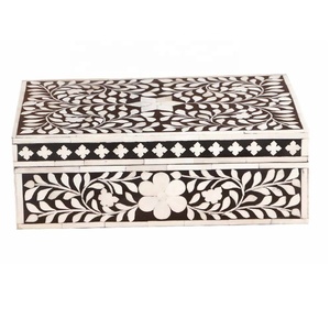 Hot Selling Handcrafted Floral Pattern Bone Inlay Jewelry <b>Box</b> Bone Trinket <b>Box</b> Jewelry Organizer For <b>Earrings</b> Necklace Storage - Product Image 3