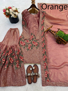 Ensemble Salwar Sharara Palazzo Midi en Soie Rose pour Femme, Coupe Ajustée, Design Élégant et Tendance, Séchage Rapide - Product Image 4