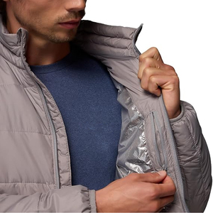 Custom Men's Gray Puffer Jacket Hooded Collar Zipper Closure <b>Waterproof</b> Eco-Friendly Polyester Winter Casual Wear - Product Image 5