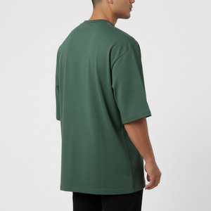 T-shirt Homme 2026 Style Hip Hop Manches Courtes Logo Personnalisé Coton Pur Double Fil Vert Uni Écologique Grammage Lourd - Product Image 2