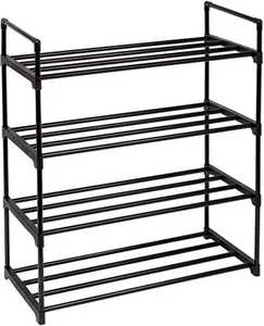 Elegant 2 Tier White Metal Shoe Rack Organizer with Decorative Curled Ends and Lightweight <b>Open</b> Frame Design - Product Image 4