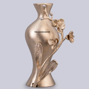 Florero de Hojas Doradas, Diseño Elegante, Adorno para el Hogar, Último Diseño, Metal de Aluminio, Forma Redonda, Acabado Blanco - Product Image 3