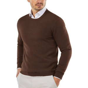 Pull à col rond beige pour homme, manches longues, 100% laine, anti-boulochage, épaisseur standard, vêtement d'automne - Product Image 2