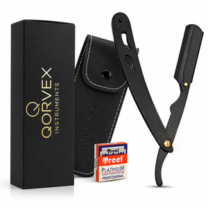 Rasoir droit avec 100 lames de rasoir à lame unique Platinum Treat pour hommes - Rasoir droit professionnel pour barbier pour un rasage précis - Product Image 1