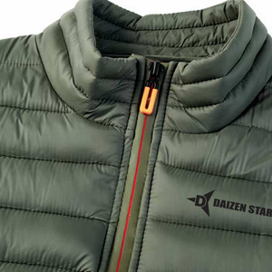 Premium Quality Men's Green Stand Collar Puffer Vest Zipper Closure Solid Color Windproof Casual Outerwear Polyester Wadding - Product Image 4
