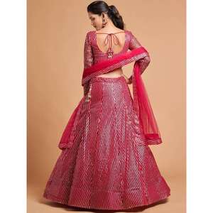 Superbe filet brodé de fil rose vif pour fête Lehenga Choli - Product Image 2