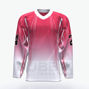 เสื้อฮอกกี้น้ำแข็งแบบซับลิเมชั่นสั่งทำพิเศษ คอวี แขนยาว สีชมพูไล่เฉด ผ้าตาข่ายระบายอากาศ โพลีเอสเตอร์ ไซส์พลัส สำหรับผู้ใหญ่ ใส่ได้ทั้งชายและหญิง ชุดกีฬา - Product Image 1