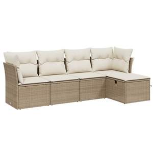 Set Divano da Giardino in Polyrattan Beige con Cuscini Bianco Crema - Product Image 2